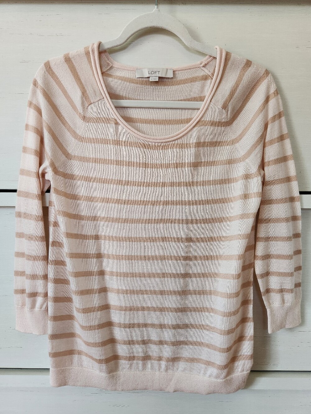 LOFT Striped Lightweight Knit Merino Wool Blend Sweater In blush pink Size Small